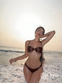 Biquíni Tomara Que Caia Meia Taça Efeito Metalizado Café / PP Biquíni Tomara Que Caia Meia Taça Efeito Metalizado