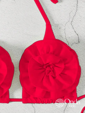 Biquíni Triângulo Com Apliques De Flores Volumosas Biquíni Triângulo Com Apliques De Flores Volumosas