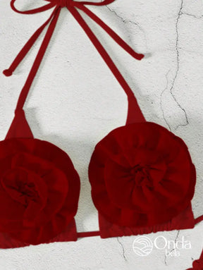 Biquíni Triângulo Com Apliques De Flores Volumosas Biquíni Triângulo Com Apliques De Flores Volumosas