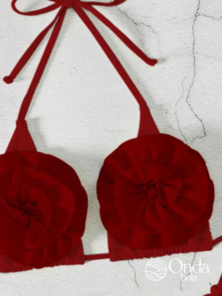 Biquíni Triângulo Com Apliques De Flores Volumosas Biquíni Triângulo Com Apliques De Flores Volumosas