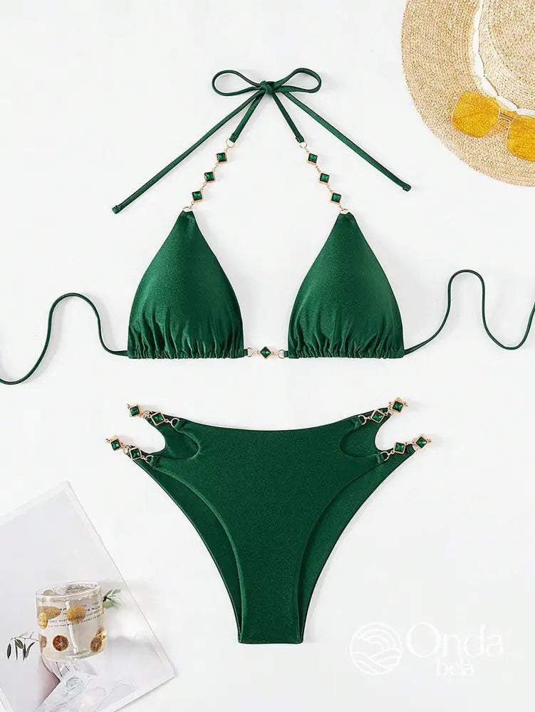 Biquíni Triângulo Com Aviamentos De Pedras Decorativas Biquíni Triângulo Com Aviamentos De Pedras Decorativas