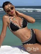 Biquíni Triângulo String Canelado Com Babados Preto / PP Biquíni Triângulo String Canelado Com Babados