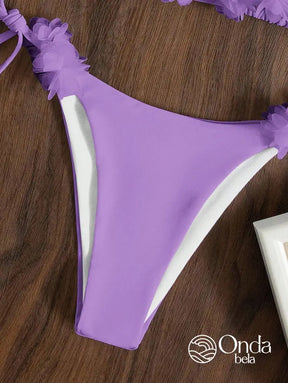 Biquíni Triângulo String Com Flores 3D Decorativas Biquíni Triângulo String Com Flores 3D Decorativas