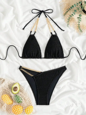 Biquíni Triângulo Texturizado Com Detalhe Em Corrente Biquíni Triângulo Texturizado Com Detalhe Em Corrente