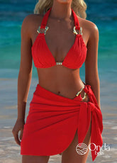 Conjunto Biquíni Com Argolas e Saia Transpassada Vermelho / PP Conjunto Biquíni Com Argolas e Saia Transpassada