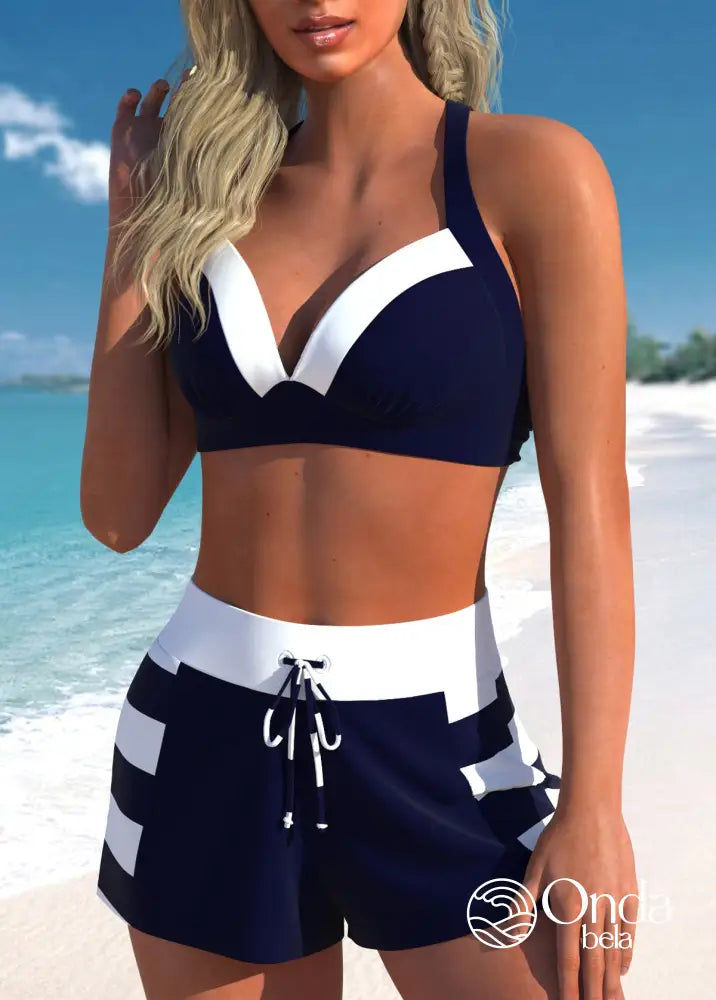 Conjunto Praia Bicolor Com Top Estruturado E Short Esportivo Conjunto Praia Bicolor Com Top Estruturado E Short
