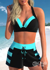 Conjunto Praia Bicolor Com Top Estruturado E Short Esportivo Preto / PP Conjunto Praia Bicolor Com Top Estruturado E