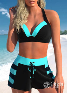 Conjunto Praia Bicolor Com Top Estruturado E Short Esportivo Preto / PP Conjunto Praia Bicolor Com Top Estruturado E