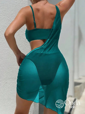 Conjunto Praia Biquíni Com Saia Assimétrica Transparente Conjunto Praia Biquíni Com Saia Assimétrica Transparente