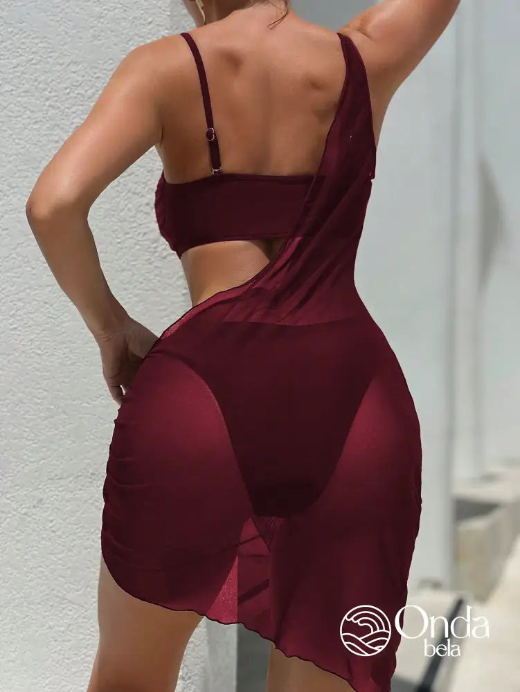 Conjunto Praia Biquíni Com Saia Assimétrica Transparente Conjunto Praia Biquíni Com Saia Assimétrica Transparente
