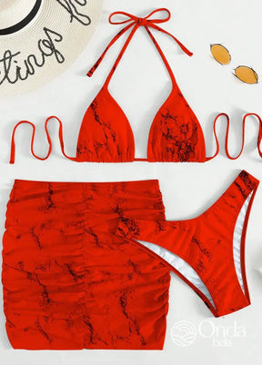 Conjunto Praia Biquíni Com Saia Curta Drapeada Marmorizada Conjunto Praia Biquíni Com Saia Curta Drapeada Marmorizada