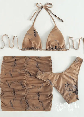 Conjunto Praia Biquíni Com Saia Curta Drapeada Marmorizada Conjunto Praia Biquíni Com Saia Curta Drapeada Marmorizada
