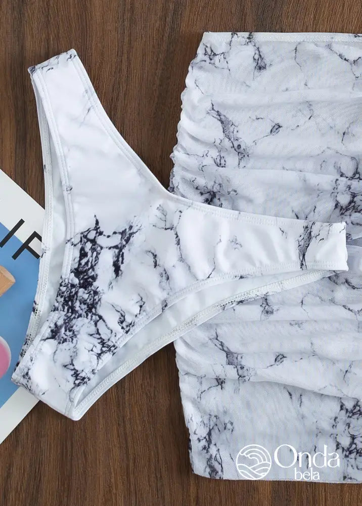 Conjunto Praia Biquíni Com Saia Curta Drapeada Marmorizada Conjunto Praia Biquíni Com Saia Curta Drapeada Marmorizada