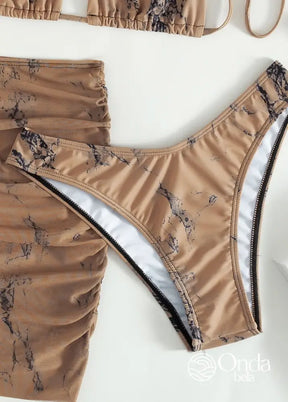 Conjunto Praia Biquíni Com Saia Curta Drapeada Marmorizada Conjunto Praia Biquíni Com Saia Curta Drapeada Marmorizada