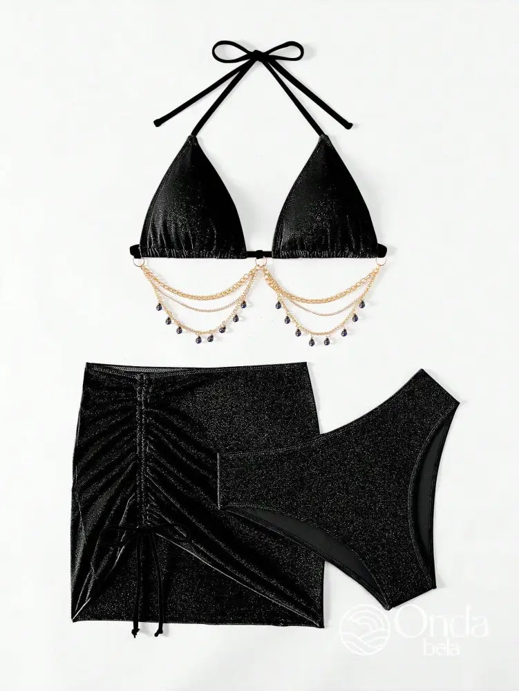 Conjunto Praia Biquíni Com Saia Curta E Detalhe De Corrente Conjunto Praia Biquíni Com Saia Curta E Detalhe De Corrente