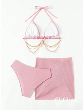 Conjunto Praia Biquíni Com Saia Curta E Detalhe De Corrente Conjunto Praia Biquíni Com Saia Curta E Detalhe De Corrente