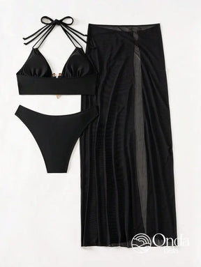 Conjunto Praia Biquíni Com Saia Longa Transparente Conjunto Praia Biquíni Com Saia Longa Transparente