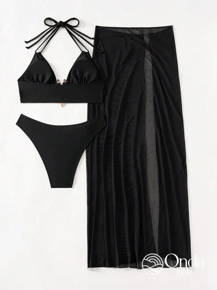Conjunto Praia Biquíni Com Saia Longa Transparente Conjunto Praia Biquíni Com Saia Longa Transparente