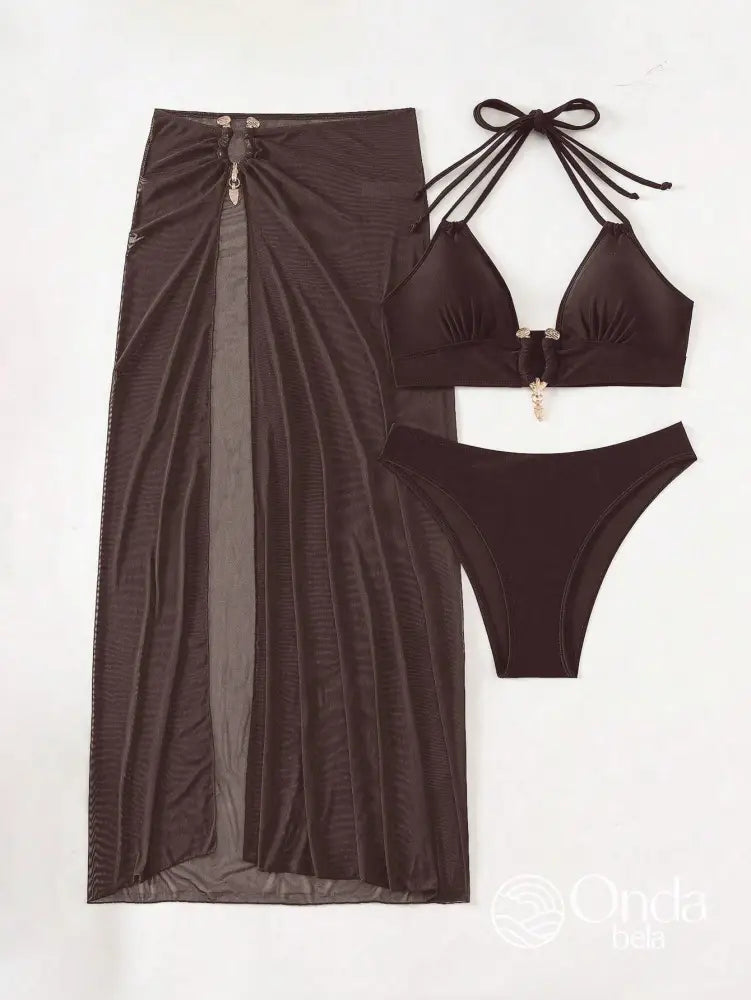 Conjunto Praia Biquíni Com Saia Longa Transparente Conjunto Praia Biquíni Com Saia Longa Transparente