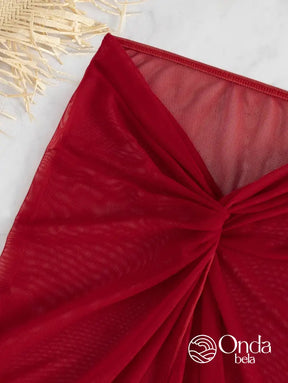 Conjunto Praia Biquíni Com Saia Longa Transparente Drapeada Conjunto Praia Biquíni Com Saia Longa Transparente Drapeada