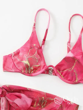 Conjunto Praia Biquíni Com Saia Pareô Estampa Marmorizada Conjunto Praia Biquíni Com Saia Pareô Estampa Marmorizada