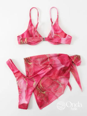 Conjunto Praia Biquíni Com Saia Pareô Estampa Marmorizada Conjunto Praia Biquíni Com Saia Pareô Estampa Marmorizada