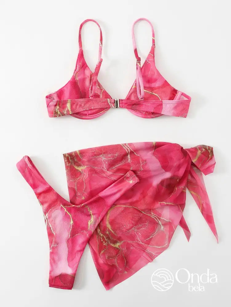 Conjunto Praia Biquíni Com Saia Pareô Estampa Marmorizada Conjunto Praia Biquíni Com Saia Pareô Estampa Marmorizada