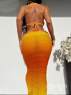 Conjunto Praia Biquíni Cortininha Com Saia Longa Vazado Conjunto Praia Biquíni Cortininha Com Saia Longa Vazado