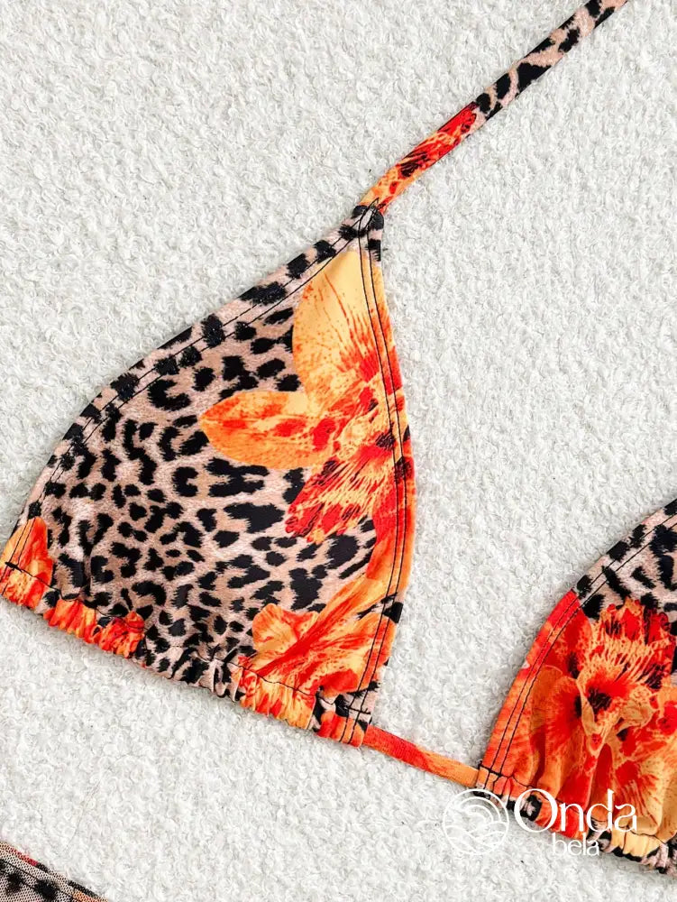 Conjunto Praia Biquíni Floral Animal Print Com Saia E Faixa Conjunto Praia Biquíni Floral Animal Print Com Saia E Faixa