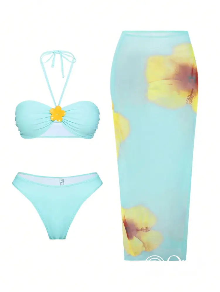 Conjunto Praia Biquíni Tomara Que Caia Com Saia Longa Floral Conjunto Praia Biquíni Tomara Que Caia Com Saia Longa