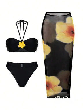 Conjunto Praia Biquíni Tomara Que Caia Com Saia Longa Floral Conjunto Praia Biquíni Tomara Que Caia Com Saia Longa