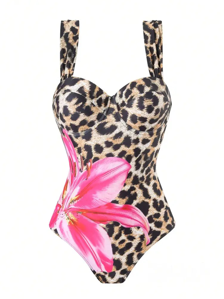 Maiô Animal Print Com Bojo Estruturado E Detalhe Floral Maiô Animal Print Com Bojo Estruturado E Detalhe Floral