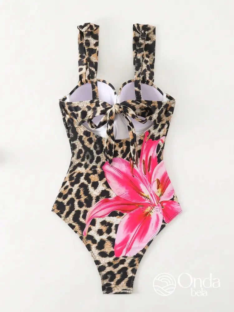 Maiô Animal Print Com Bojo Estruturado E Detalhe Floral Maiô Animal Print Com Bojo Estruturado E Detalhe Floral