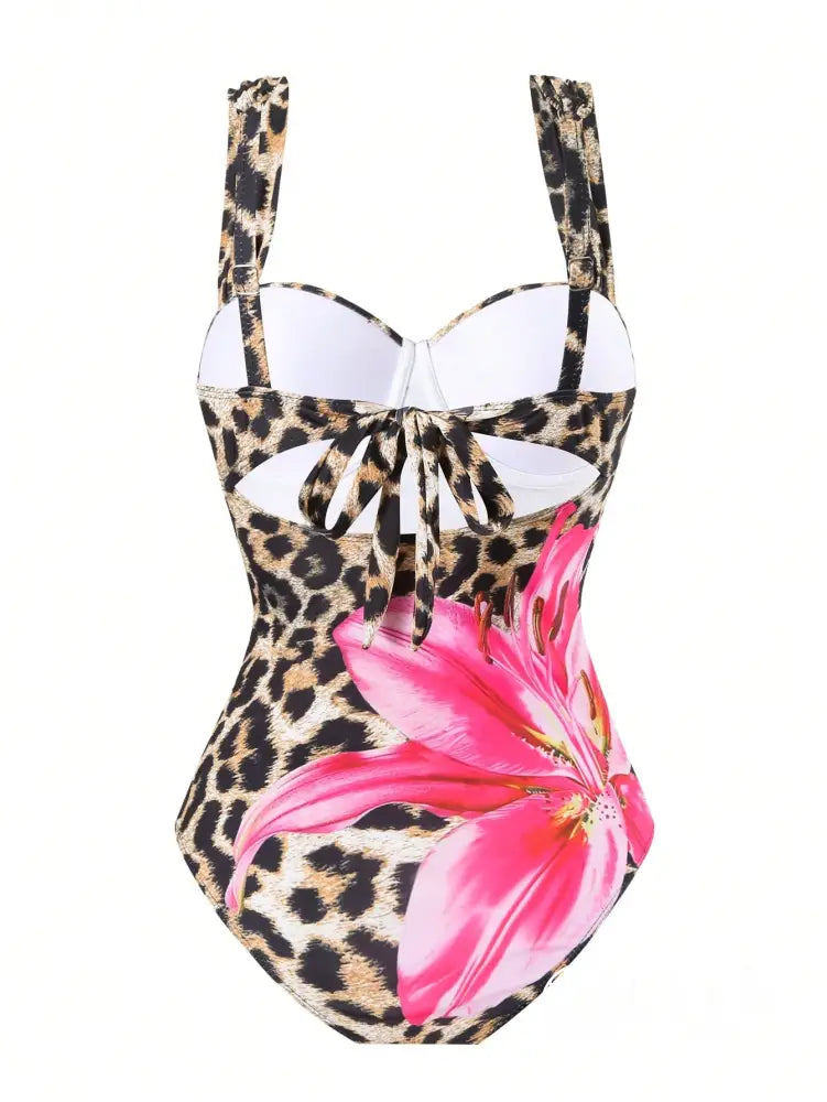 Maiô Animal Print Com Bojo Estruturado E Detalhe Floral Maiô Animal Print Com Bojo Estruturado E Detalhe Floral