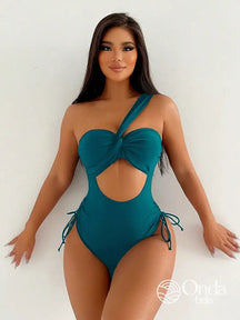 Maiô Assimétrico Com Recorte Frontal E Amarração Azul Petróleo / PP Maiô Assimétrico Com Recorte Frontal E Amarração