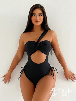 Maiô Assimétrico Com Recorte Frontal E Amarração Preto / PP Maiô Assimétrico Com Recorte Frontal E Amarração