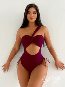 Maiô Assimétrico Com Recorte Frontal E Amarração Vinho / PP Maiô Assimétrico Com Recorte Frontal E Amarração