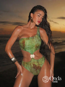 Maiô Assimétrico Um Ombro Só Com Argola Decorativa Verde / PP Maiô Assimétrico Um Ombro Só Com Argola Decorativa