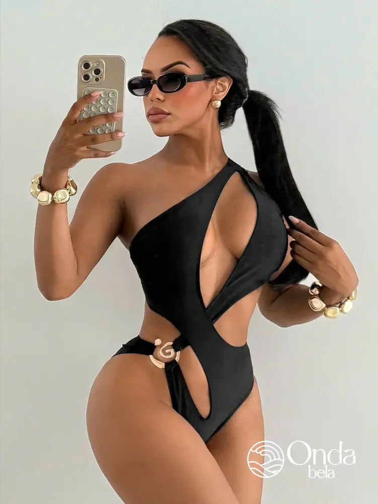 Maiô Assimétrico Um Ombro Só Com Recortes E Argola Maiô Assimétrico Um Ombro Só Com Recortes E Argola