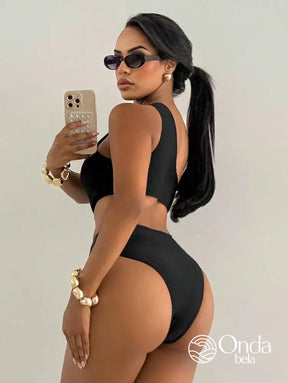 Maiô Assimétrico Um Ombro Só Com Recortes E Argola Maiô Assimétrico Um Ombro Só Com Recortes E Argola