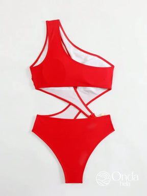 Maiô Assimétrico Um Ombro Só Com Recortes E Argola Maiô Assimétrico Um Ombro Só Com Recortes E Argola