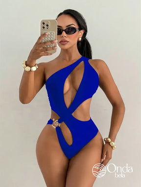 Maiô Assimétrico Um Ombro Só Com Recortes E Argola Azul Royal / PP Maiô Assimétrico Um Ombro Só Com Recortes E Argola