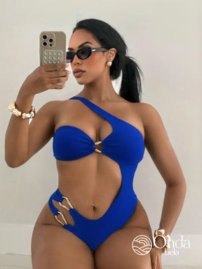 Maiô Assimétrico Um Ombro Só Com Recortes E Argolas Maiô Assimétrico Um Ombro Só Com Recortes E Argolas