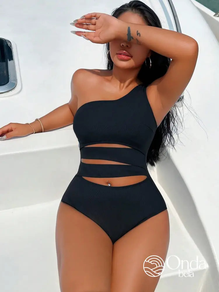 Maiô Assimétrico Um Ombro Só Com Recortes Em Tiras Maiô Assimétrico Um Ombro Só Com Recortes Em Tiras