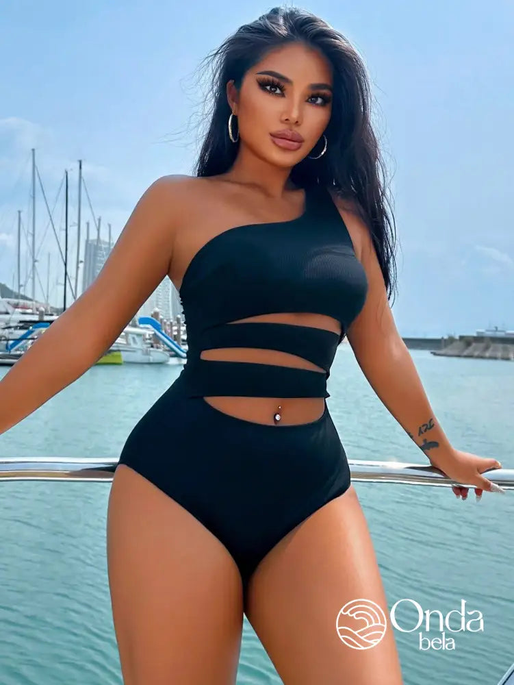 Maiô Assimétrico Um Ombro Só Com Recortes Em Tiras Maiô Assimétrico Um Ombro Só Com Recortes Em Tiras