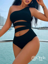 Maiô Assimétrico Um Ombro Só Com Recortes Em Tiras Preto / PP Maiô Assimétrico Um Ombro Só Com Recortes Em Tiras