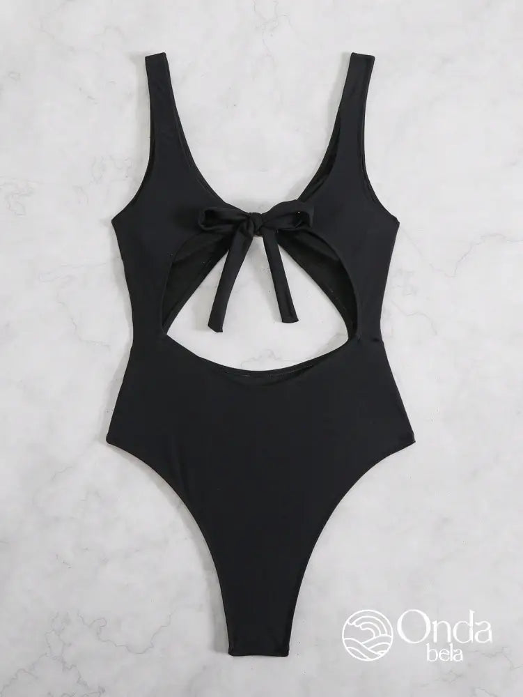 Maiô Com Recorte Frontal Argola Metálica E Laço Costas Maiô Com Recorte Frontal Argola Metálica E Laço Costas