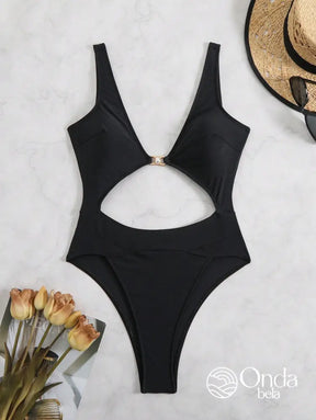 Maiô Com Recorte Frontal Argola Metálica E Laço Costas Maiô Com Recorte Frontal Argola Metálica E Laço Costas