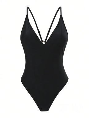 Maiô Decote Profundo Asa Delta Com Corrente Nas Costas Maiô Decote Profundo Asa Delta Com Corrente Nas Costas