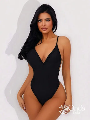 Maiô Decote Profundo Asa Delta Com Corrente Nas Costas Preto / PP Maiô Decote Profundo Asa Delta Com Corrente Nas Costas